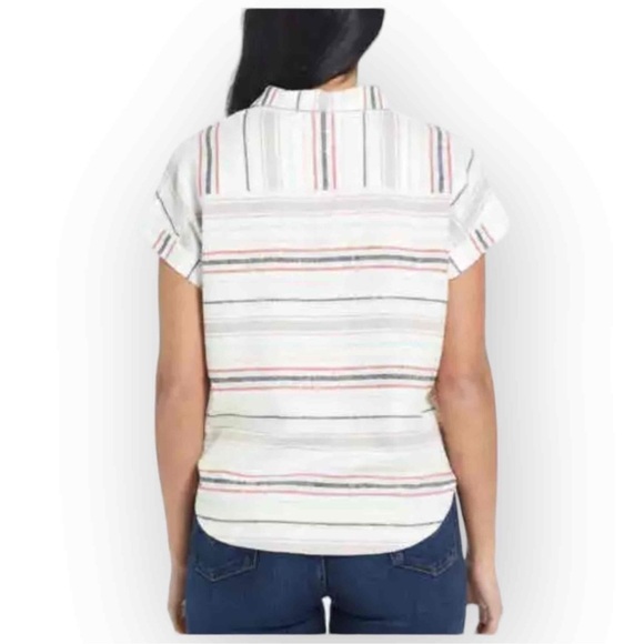 Weatherproof Vintage Linen striped tie front blouse size M New With Tags - Picture 2 of 11